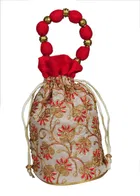 Silk Floral Ethnic Rajasthani Traditional Work Potli with Handle for Return Gifts 