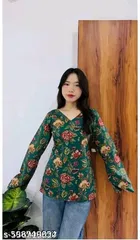 Cotton Printed Short Kurti for Women, Green 