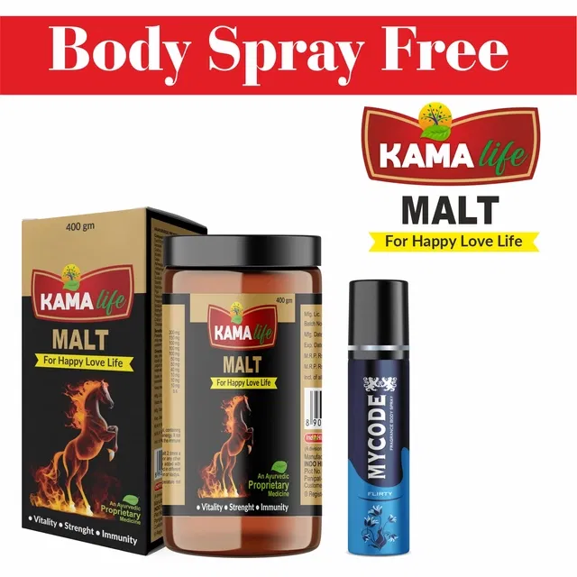 Ayurvedic Kama Life Malt Good Health Powder (400 g) with Free Mycode Flirty Body Spray Deodorant (150 ml) (Set of 2)