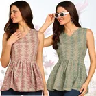 Rayon Printed Flared Top for Women (Maroon & Green, S) (Pack of 2)