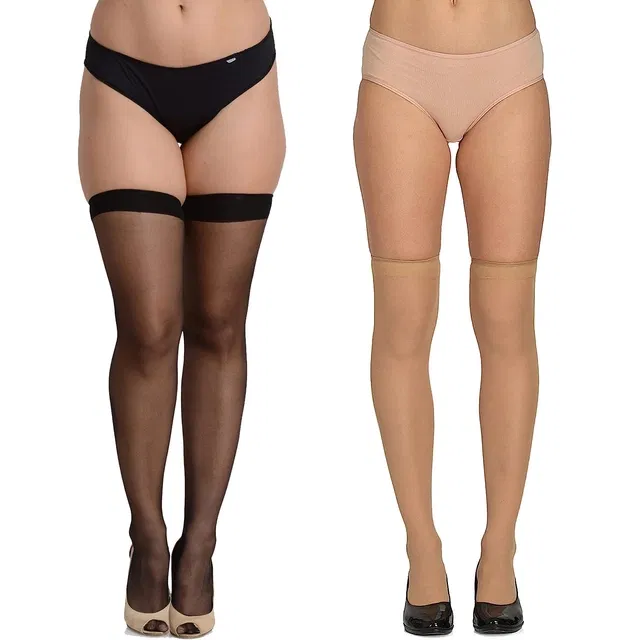 Long Transparent Pantyhose Stockings for Women & Girls (Set of 2) (Multicolor, Free Size)
