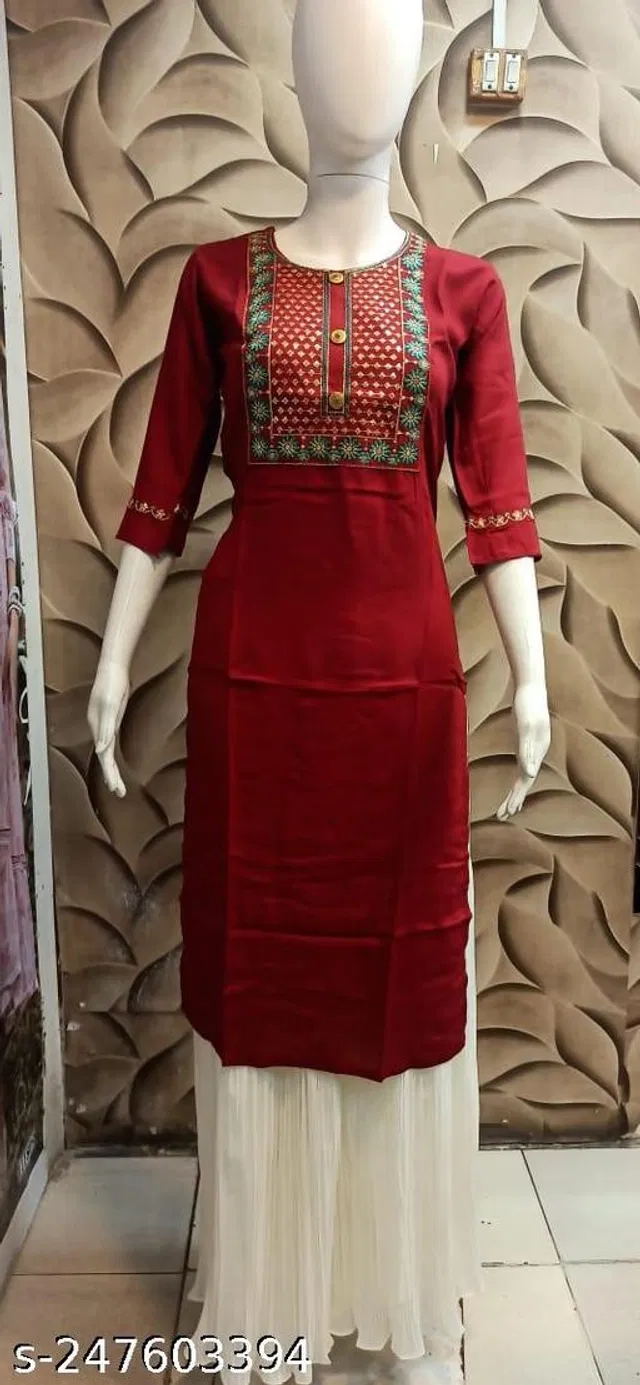 Rayon Slub Printed Kurti for Women (Maroon, 4XL)