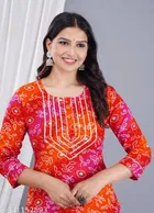 Rayon Printed Kurta with Pant for Women, Orange & Pink 