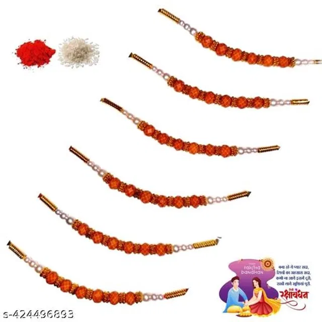 Handmade Designer Rakhi with Roli Chawal (Multicolor, Pack of 6)