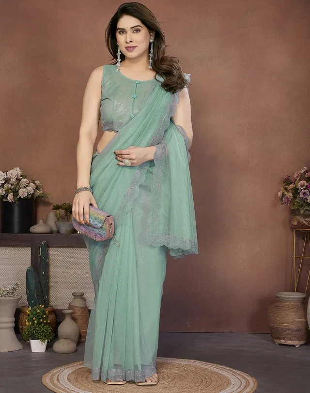 Bollywood Green Organza Net Saree for Women