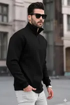 Fleece Printed Sweatshirt for Men, Black 