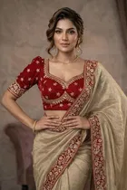 Bollywood Chiffon Saree with Ready Made Blouse and Embroidery Work for Women 