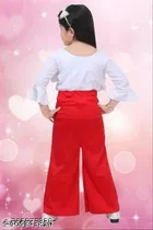 Cotton Blend Three-Quarter Sleeve Round Neck Top and Pant Set for Girls 