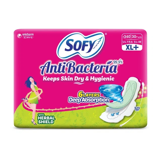Sofy एंटीबैक्टीरिया अल्ट्रा स्लिम सेनेटरी पैड्स (XL+) - 30 पैड्स
