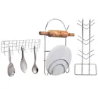 Oc9 स्टेनलेस स्टील चकला बेलन स्टैंड & कप स्टैंड & वॉल माउंटेड लैडल हुक रेल फॉर किचन 