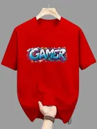 Polyester Printed Half Sleeves T-Shirts For Men, Red 