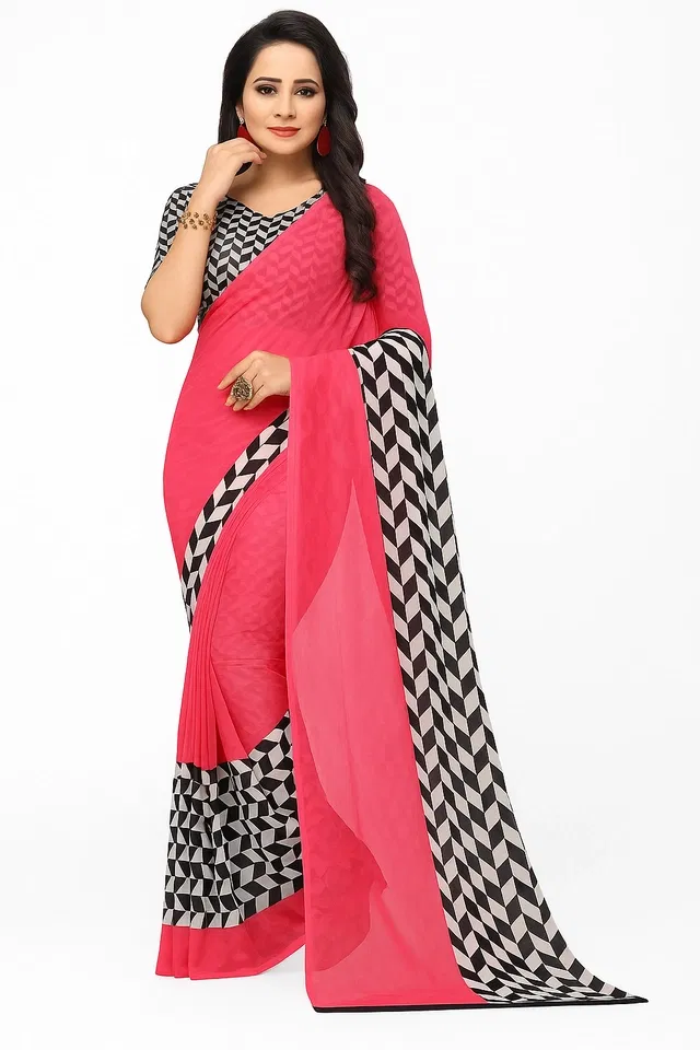 Georgette Printed Saree for Women (Pink)