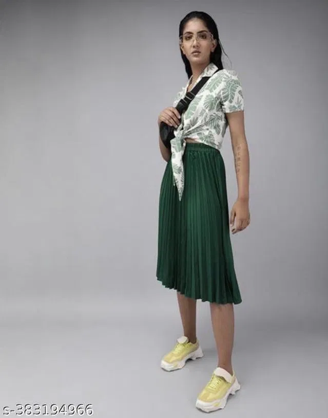 Crepe Skirts for Women (Green, 34)