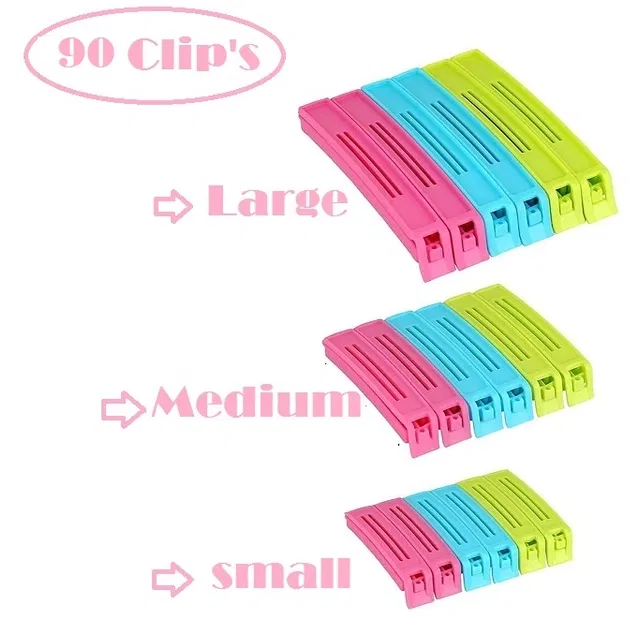 Plastic Food Bags Airtight Vaccum Sealer Clips (Multicolor, Set of 90)