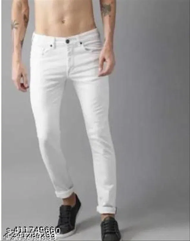 Denim Slim Fit Jeans for Men (White, 32)