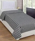 Striped Single Fleece Blanket for Mild Winter, Woollen Blend, Black White