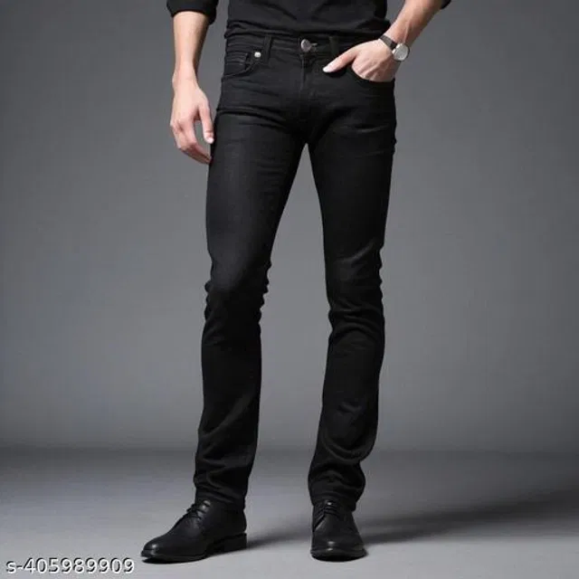 Denim Slim Fit Jeans for Men (Black, 30)