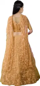 Net Embroidered Semi Stitched Lehenga for Girls 