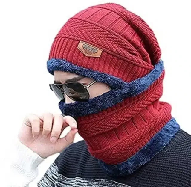 Winter Neck Warmer & Skull Cap Set for Men (Maroon)