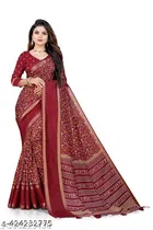 Silk Printed Saree for Women, Maroon 