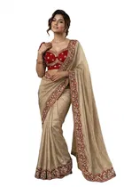 Bollywood Chiffon Saree with Ready Made Blouse and Embroidery Work for Women 