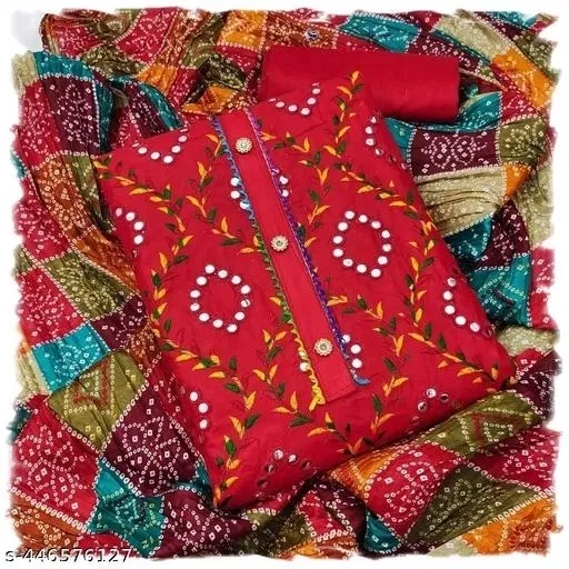 Cotton Unstitched Suits for Women (Red, Un Stitched)