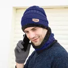 Woolen Cap with Neck Warmer for Men & Women (Blue, Set of 1)