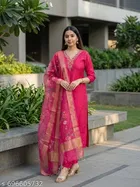 Embroidered Floral Print A-line Kurta Set for Women 
