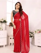Crepe Solid Saree for Women, Pink 