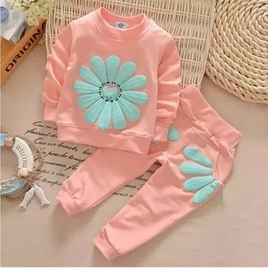 Hosiery Printed T-Shirt with Pant Set for Kids (Peach, 1-2 Years)