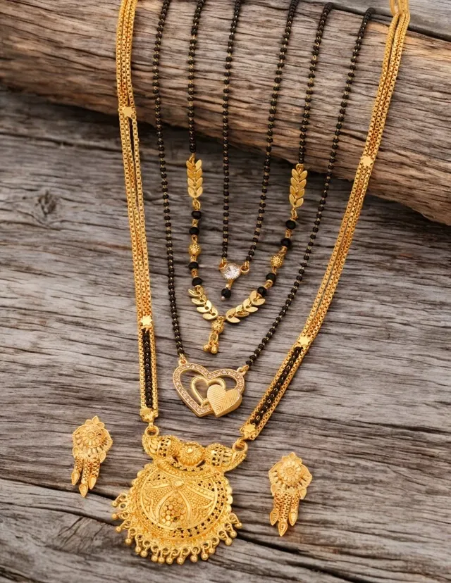 Combo of 4 Pcs Mangalsutras with Earrings Set for Women (Gold, Set of 5)