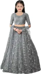Net Embroidered Semi Stitched Lehenga for Girls 