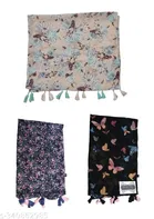 Poly Chiffon Printed Scarves for Women, Multicolor, Pack of 3