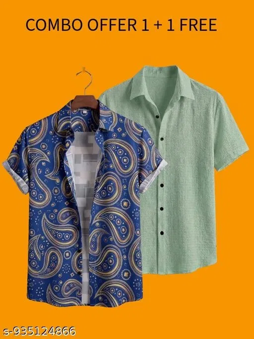 Casual Shirts for Men, Pack of 2 (Blue, S)
