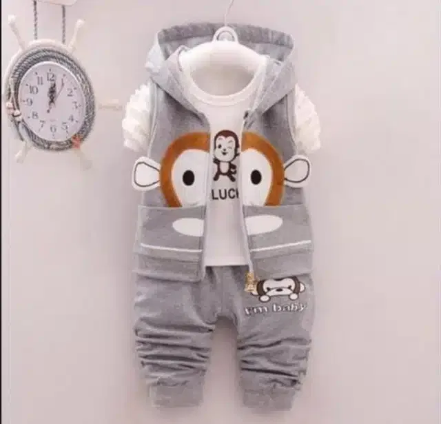 Hosiery 3 Pcs Clothing Set for Kids (Grey & White, 18-24 Months)