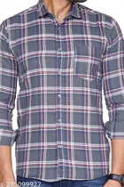 Cotton Blend Checkred Shirt for Men, Grey 