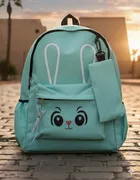 Polyester Backpack with Stationery Kit for Kids, Multicolour, Set of 1
