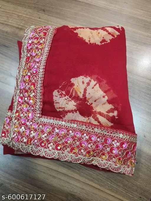 Elegant Saree for Women (Red, Free Size)
