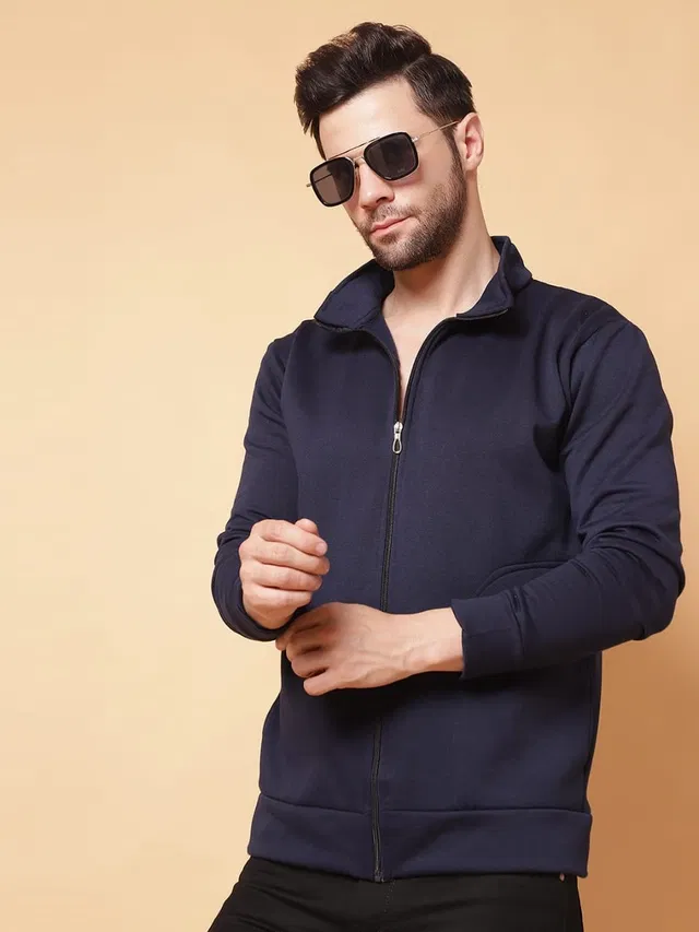 Fleece Printed Sweatshirt for Men, Dark Blue (L)