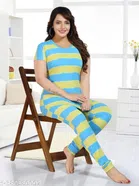 Polyester Nightsuit for Women (Blue & Yellow, M)