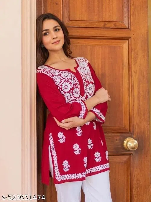 Rayon Kurti for Women (Pink, XXL)