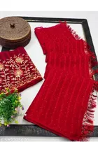 Georgette Solid Saree for Women, Red 