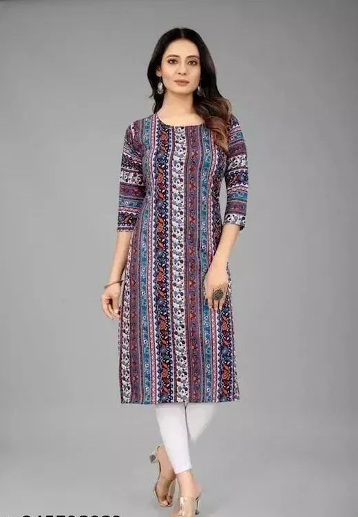 Crepe Printed Kurti for Women (Multicolor, XL)