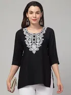Ambi Design Cotton Embroidery Short Kurti For Women (Black) Size (L)
