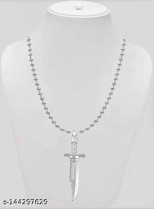 Silver Sword Talwar Pendant Set for Men (Silver)