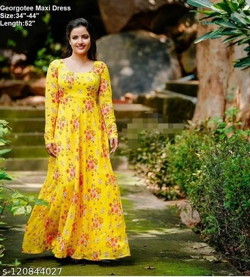Anarkali Kurti One Piece Gown for Women (Yellow, XS)