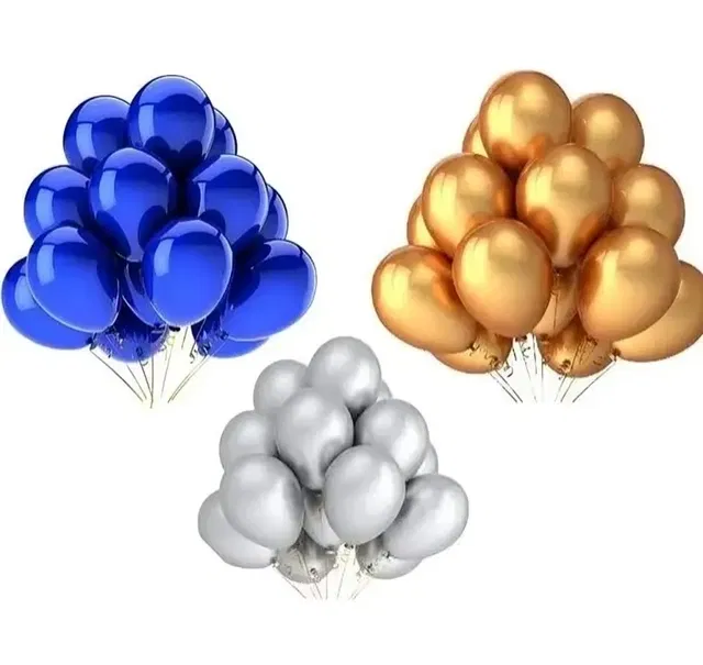 PARTYMASH Solid Birthday Baby Shower Anniversary All Party Decoration Metallic Balloon (Gold, Silver, Blue, Pack of 24)