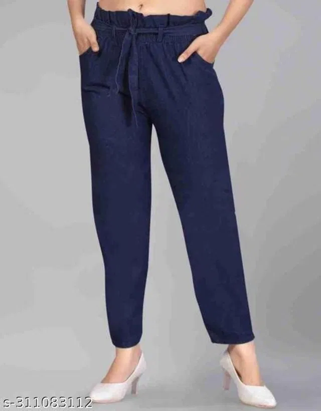 Denim Solid Joggers for Women (Navy Blue, 30)
