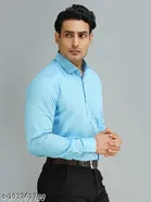 Cotton Blend Solid Shirts for Men, Sky Blue 