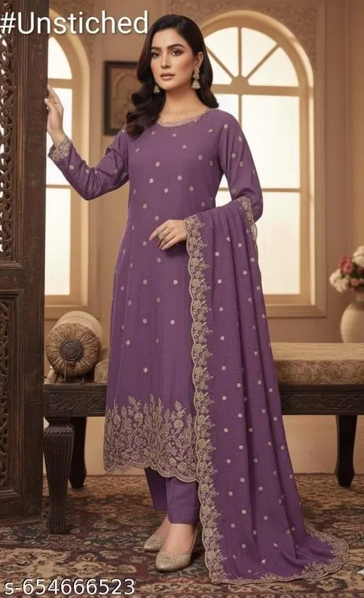 Vichitra Silk Pakistani Suits (Lavender, 6.65 meter for Women (XXL)